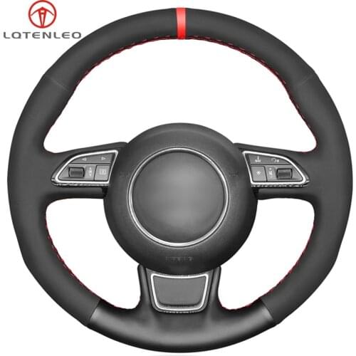 LQTENLEO Black Genuine Leather Suede Steering Wheel Cover For Audi A1 A3 A4 2015-2016 A7 2012-2018 S7 2013-2018 RS7 2014-2015