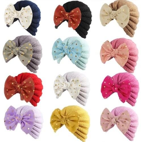 Big Dot Bowknot Baby Hat Turban Cute Winter Warm Thick Newborn Knitted Cap Soft Solid Color Infant Beanie For Baby Girl Boy