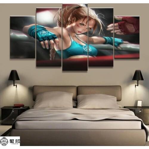 Home Decor Canvas 5 Piece Boxing Girl Animation Canvas Printed Wall Pictures Home Decor For Living Room Poster Canvas Wholesale