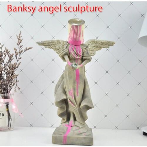 Inverted Paint Iron Bucket Angel Street Art Banksy Sculpture Abstract Modern Home Decoration Figurines