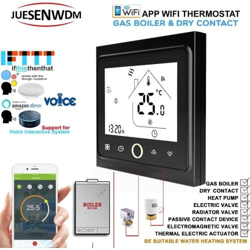 IOT Works with IFTTT Alexa Google Home Dry Contac,Passive Connection Wall Gas Boiler Thermostat For Room Central Heating System