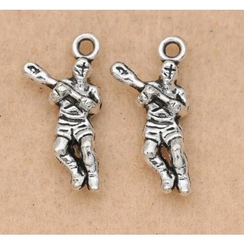 KJjewel Tibetan Silver Plated Baseball Player Charm Pendant Jewelry DIY Making Bracelet Accessories Handmade 23x10mm