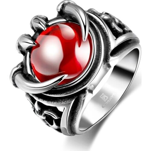 Classic fashion punk wind with blood red zircon domineering mighty black high-grade alloy ring to the dance free of freight