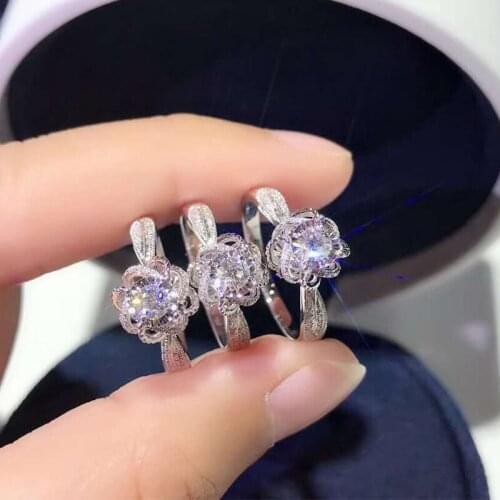 High Quality Flower Inlaid AAA CZ Zircon Ring for Women Silver Color Bride Wedding Engagement Rings Fill with Zircon Jewelry