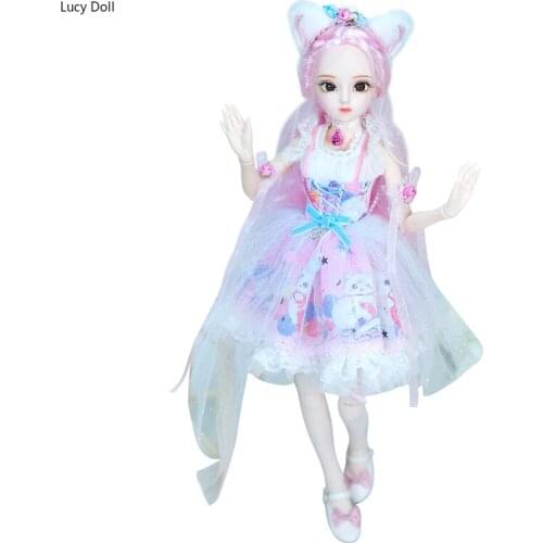 1/4 BJD doll Dairy Queen name by Rebecca pink hair mechanical joint Body pink cute cat clothes shoes, 45cm