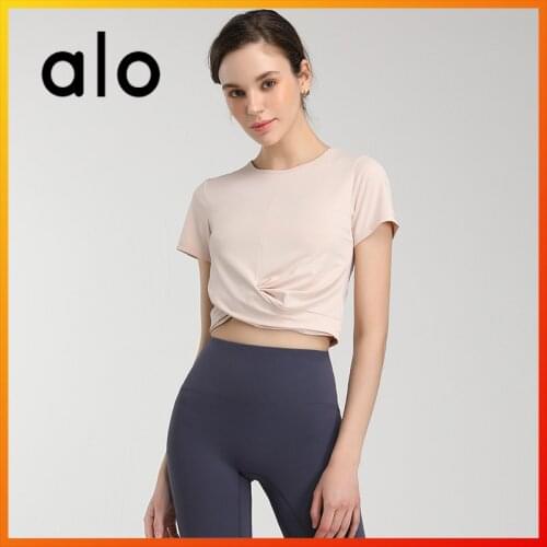Alo Yoga Summer Three-Color Womens T-shirt Running Yoga Fitness Breathable Quick-Drying Solid Color Crop Top Short-Sleeved Top