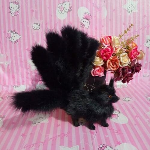 Small real life nine-tails fox model plastic&furs simulation black fox doll gift about 23x12cm xf2872