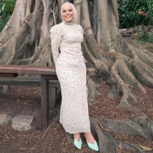 Eid Turkey Muslim Floral Dress Women Islamic Clothing Abayas Vestidos Robe Longue Vetement Femme Musulman Slim Fit Long Dresses