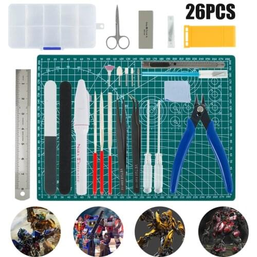 26pcs Model Building Tools Set Pliers Tweezers Cutting Mat Modeler Hobby Basic Hand Building Tool Suite Model DIY Accessories