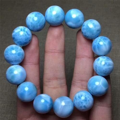 Genuine Natural Blue Ice Larimar Gems Stone Big Beads Women Man Bracelet AAAA 15mm