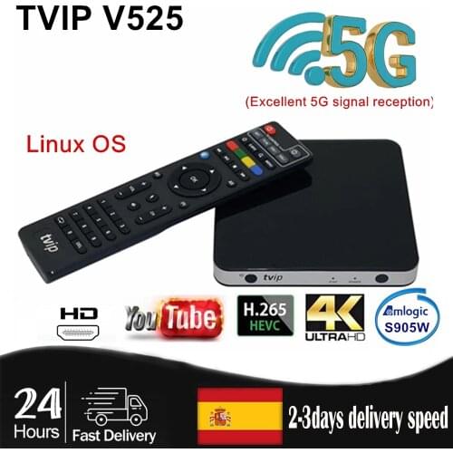 New Linux TV BOX TVIP.525 4K HD 2.4/5GWiFi S905W Quad Core TVIP S-Box V525 3840x2160 Youtube Work on Linux TV Box TVIP525