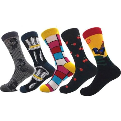 2020 New Hip Hop Cotton Mens Socks Harajuku Happy Funny Cock Cherry Plaid Dress Socks For Male Wedding Christmas Gift