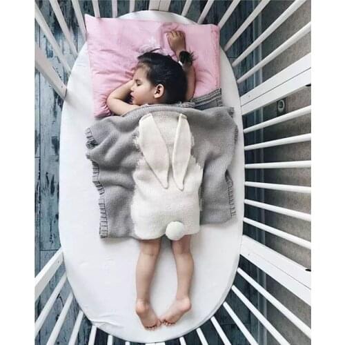2016 New Autumn Baby Blankets Cute Gray Rabbit Knitted Swaddling For Bed Sofa Cobertores Mantas BedSpread Bath Towels Gift