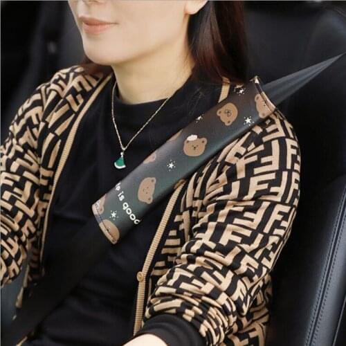New Arrival Cartoon Bear Leather Car Seat Belt Car Anti-leakage Protective Car Seat Shoulder Cover Decoration