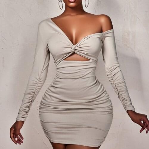 Printing Long Sleeve Sexy Nightclub Dress Women Hollow Out Bodycon Party Dress Elegant V Neck Mini Dress Femme Vestido