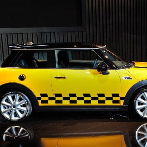 Fit For MINI Car Declas 2 Pcs/Set Side Door Left And Right Grid Racing Car Stripes Graphic Vinyl Decorative Car Stickers Customs