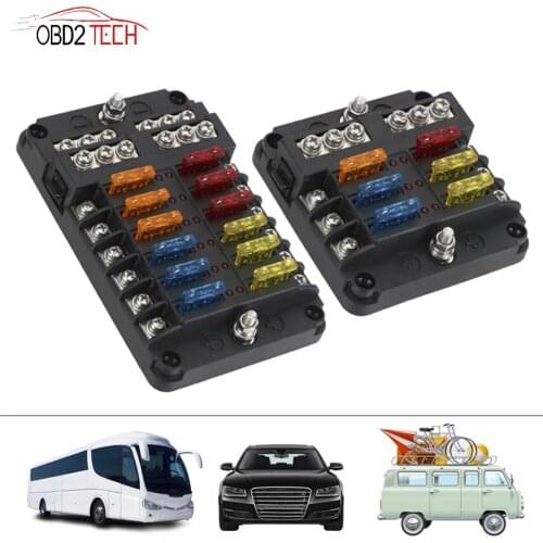 Profile Small Size Blade Car Fuse Plastic Cover 6 Ways 12 Ways Blade Fuse Block 12V 32V Fuse Box Holder M5 Stud With Plastic Box
