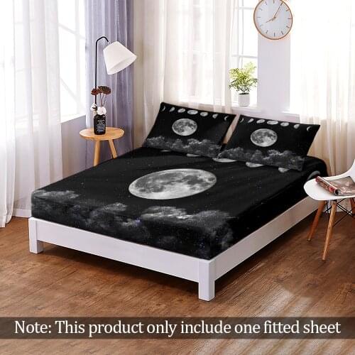 Modern 3D Print Moon Mountain Night Sky Fitted Sheet Bedroom Flats Home Decor Custom Elastic Band Bed Sheet Queen King Adult