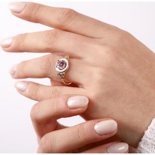 Pink Topaz Cemre Gold Ring 14 Carat Enamel Handy Custom Craftsmanship Gift Gold Special Occasions Design Shiny Elegant Jewelry