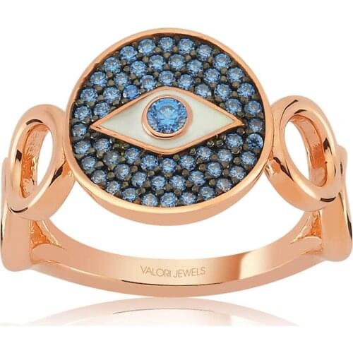 Valori Jewels Mystick Evil Eye, Zirconia Fancy Blue Gemstone, Rose Gold Plated, Sterling Silver Ring