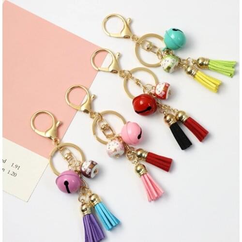 Japanese Anime Ceramic Maneki Neko Lucky Cat Fortune Leather Tassels Keychain Key Chain Car For Women Bag Pendent Charms D670