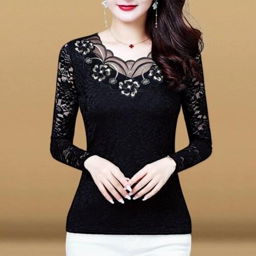 Womens Spring Summer Style Lace Shirt Womens Patchwork Embroidery Long Sleeve Elegant Slim Tops SP8684