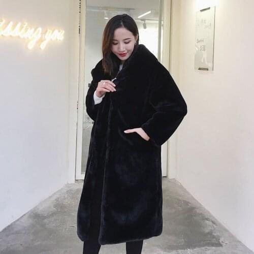 2021 Winter Thick Warm Furry Faux Mink Fur Jacket Coat Women Korean Plus Size Loose 4 Color Long Hooded Faux Fur Overcoat Female