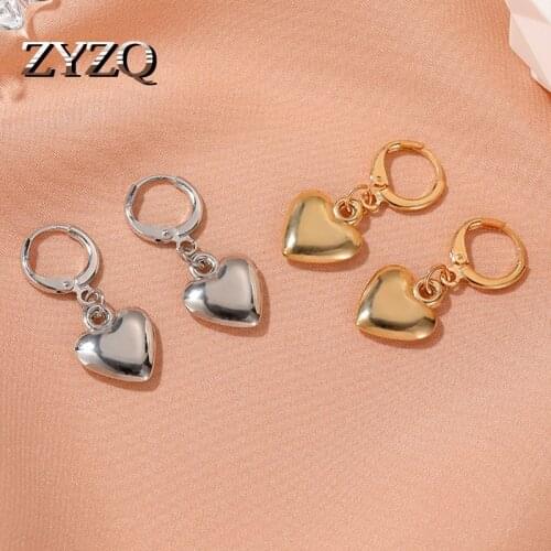 ZYZQ Simple Metal Gold Color Heart Earrings For Women Sweet Peach Heart Alloy Drop Earrings Party Jewelry Brincos 2020