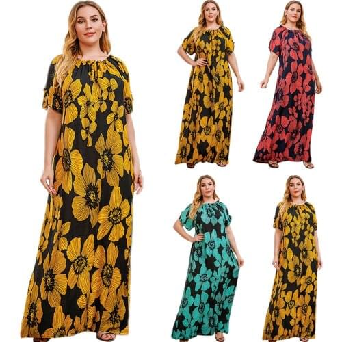 Women Casual Long Dress Vintage Print Bohemian Summer Loose Vestido Muslim Islamic Abaya Ramadan Middle East Turkish Plus Size