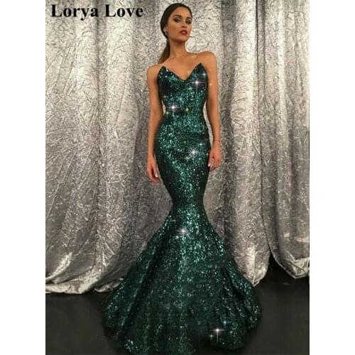 Green Elegant Evening Dresses 2020 New Sequin Robe De Soiree Women Formal Party Night Prom Gowns Sexy Mermaid Long Evening Gowns