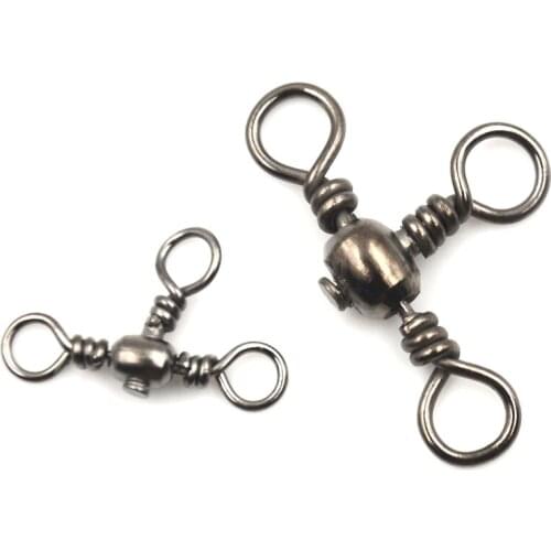 100pcs/lot 3 Way Solid Ring Fishing swivel Rolling swivels Brass Barrel Triple Swivels Bearing Connector Fishing Accessories