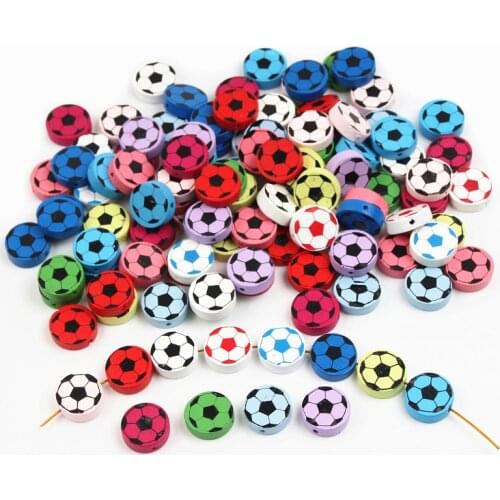 20pcs/lot 20mm DIY Football Pattern Wood Beads Round Shpe Wooden Beads for Jewelry Making Baby Toys Rattle Accessories