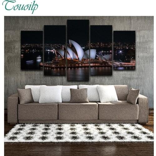2018 new 5pcs 5D Diy Diamond Cross Diamond Rhinestone Diamond Mosaic Night scene of Sydney Opera House Round&Square Home Decor