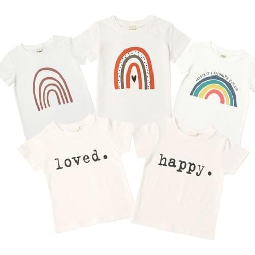 2021 New Cotton Kids T-shirt Children Summer Rainbow Short Sleeve T-shirts For Girls Clothes Boys T Shirt Baby Tops Clothing