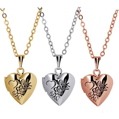 3pcs/Lot Love Heart Locket Pendant Necklaces For Women Photo Frame Fashion Jewelry Chokers Gift