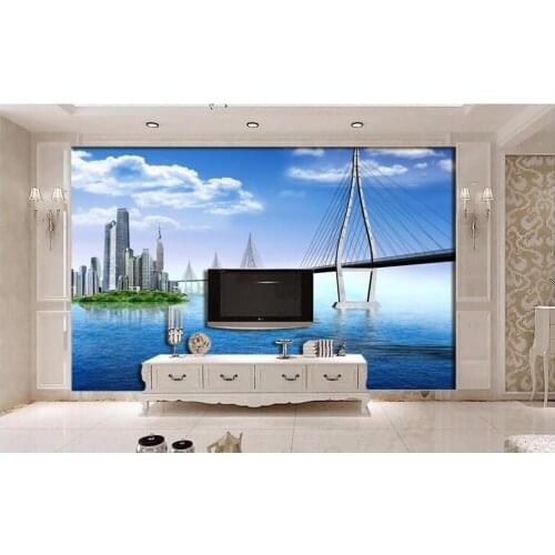 3d room wallpaper custom photo Blue sky and white sea city bridge scenery decor painting 3d wall mural wallpaper for walls 3 d