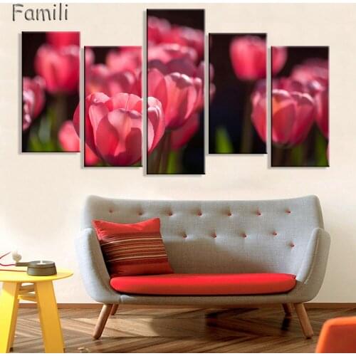 5 Panels No Frame Wall Painting Flower Canvas Painting Home Decoration Pictures Wall Pictures For Living Room Modular Pictures