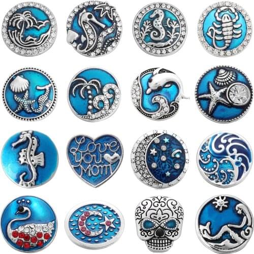 5pcs/lot New 18mm Snap Jewelry Love Flower Starfish Sea Horse Scorpion Dolphin Metal Snap Buttons Fit 20mm 18mm Snap Bracelet