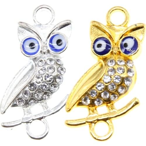 6pcs inlaid crystal owl connector for jewelry making bracelets Findings DIY accessories 24x13mm