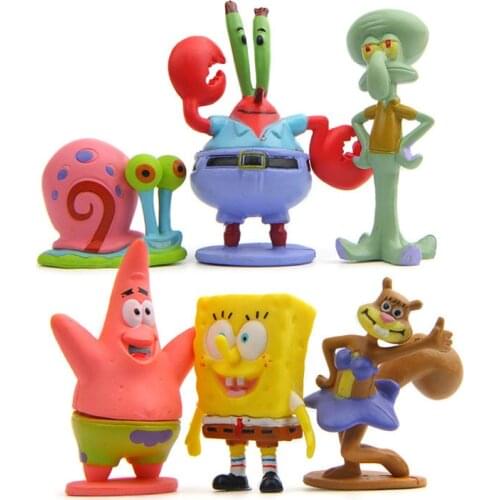6Pcs/Set Kawaii Patrick Star Sponges Bobs PVC Model Action Figure Dolls Cartoon Sponge Bobs Bobs Classic Toys For Children Xmas