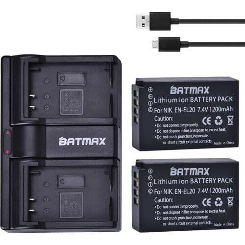 Batmax 2 Pcs 1200mAh EN-EL20 EN EL20 ENEL20 Rechargeable Li-Ion Battery + Dual USB Charger for NIKON 1 J1 J2 J3 S1 Camera
