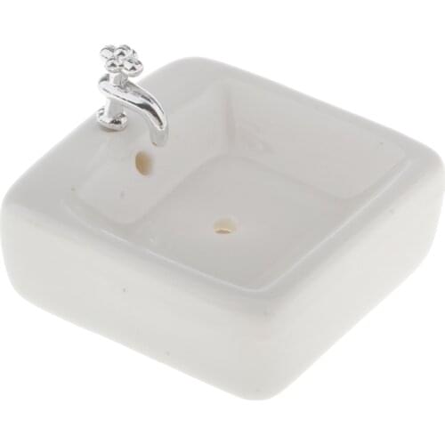 1/12 Scale White Ceramic Wash Basin Sink Simulation for Dollhouse Bathroom