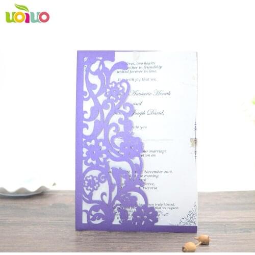 Free shipping 50set inc201 Purple Delicate Carved Romantic Wedding Party Invitation Card Envelope Dinner invitation cards decora