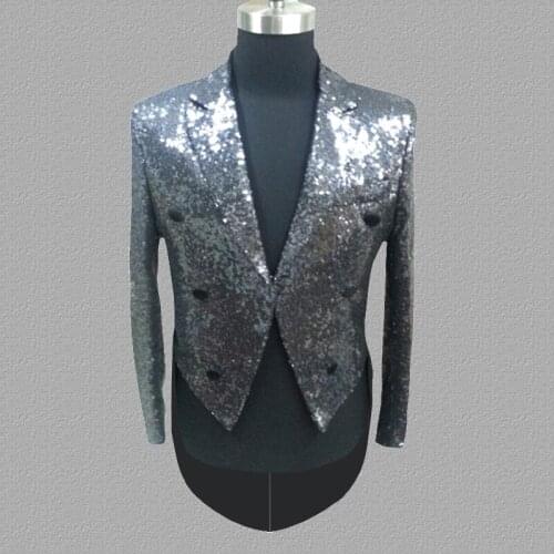 Silver sequins blazer men suits designs jacket mens stage costumes for singers clothes dance star style dress punk masculino