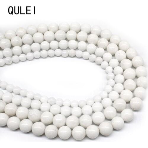Natural White Porcelain Chalcedony Stone Beads Round 4 6 8 10 12MM 15" For Jewelry Making DIY Necklace Bracelet