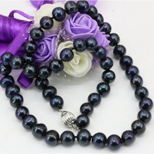 Black natural freshwater cultured pearl 7-8mm nearround beads chain necklace for women choker elegant diy jewelry 18inch B3223