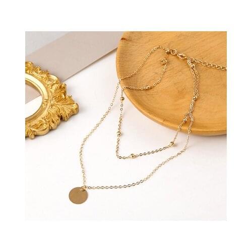 Trendy Elegance Silver Color Double Layer Round Disc Pendant Necklace Gold Color Bead Chain Charm Necklace For Women Jewelry