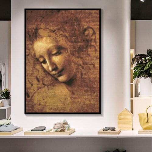 Leonardo DA VINCI Womans Head Giclee Canvas Painting abstract Classic Posters and Prints Wall Art Picture for Living Room Decor