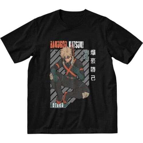 MHA Katsuki Bakugo Tshirt Men Unique Tees Top 100% Cotton T Shirt Short Sleeve Boku no Hero Academia T-shirts Gift Merch