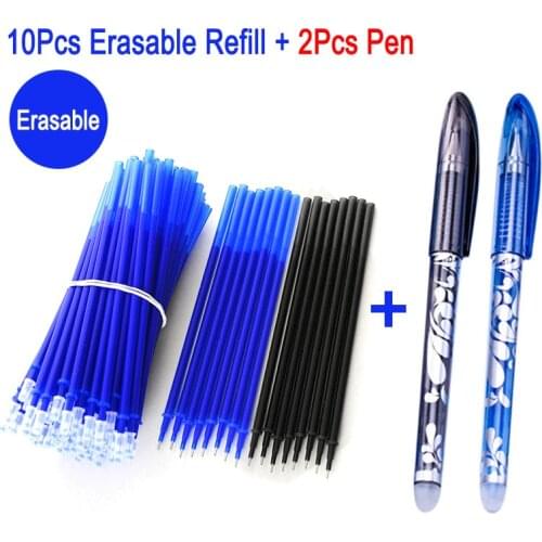 DELVTCH 2+10Pcs/Set Gel Pen 0.5mm Magic Erasable Pen Refill Rod Blue Black Ink Washable School Office Writing Painting Stationer